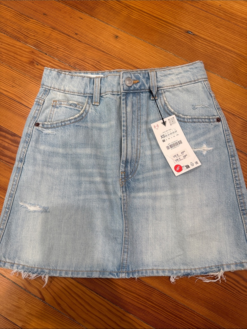 Zara Light Blue Distressed Denim Mini Skirt